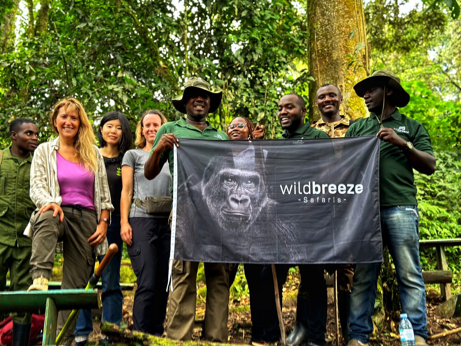 Team with clients during gorilla trekking